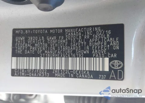 2016 Toyota Corolla S Plus z USA, uszkodzony, nr VIN 2T1BURHEXGC616192